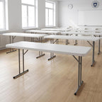 Folding Table 5FT, Heavy Duty Foldable Table for Indoor Outdoor Use, HDPE Rectangle Narrow Folding Table for Seminar, Home Office, Buffet, Camping, Party, White