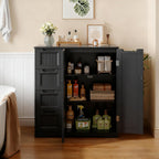 Gizoon Wooden Bathroom Floor Cabinet, Side Storage Organizer Cabinet with 4 Drawers & Double Doors, Freestanding Entryway Storage Unit Console Table, Bathroom Living Room Dining Kitchen, Black