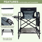 27" Tall Camping Director Chair Oversized with Side Table, Heavy Duty Folding Lawn Chair Outdoor for Makeup Artist, Sports Event, Supports 330LBS
