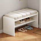 Modern Shoe Bench with Storage, Shoe Rack with Cushion Upholstered Fabric Shoes Changing Stool with 2 Tier Storage Space for Entryway Living Room End of Bed Bedroom, Cream White