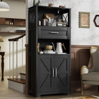 kepptory 55" Tall Farmhouse Kitchen Pantry Cabinet, Rustic Wood Storage Cupboard with Doors, Shelves & Drawer, Ash Grey for Kitchen & Dining Room
