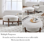 Ya-Home Modern Ottoman, Soft Sherpa Fabric Footrest Bench with Solid Wooden Legs Single Seat for Living Room Bedroom, Beige