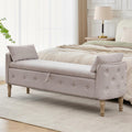 67'' King Size Storage Bench for Bedroom End of Bed,Linen Bedroom Bench for Foot of Bed King,Storage Bench with Arched Arms and 2 Cushion for Living Room Entryway Window,Khaki