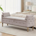 67'' King Size Storage Bench for Bedroom End of Bed,Linen Bedroom Bench for Foot of Bed King,Storage Bench with Arched Arms and 2 Cushion for Living Room Entryway Window,Khaki