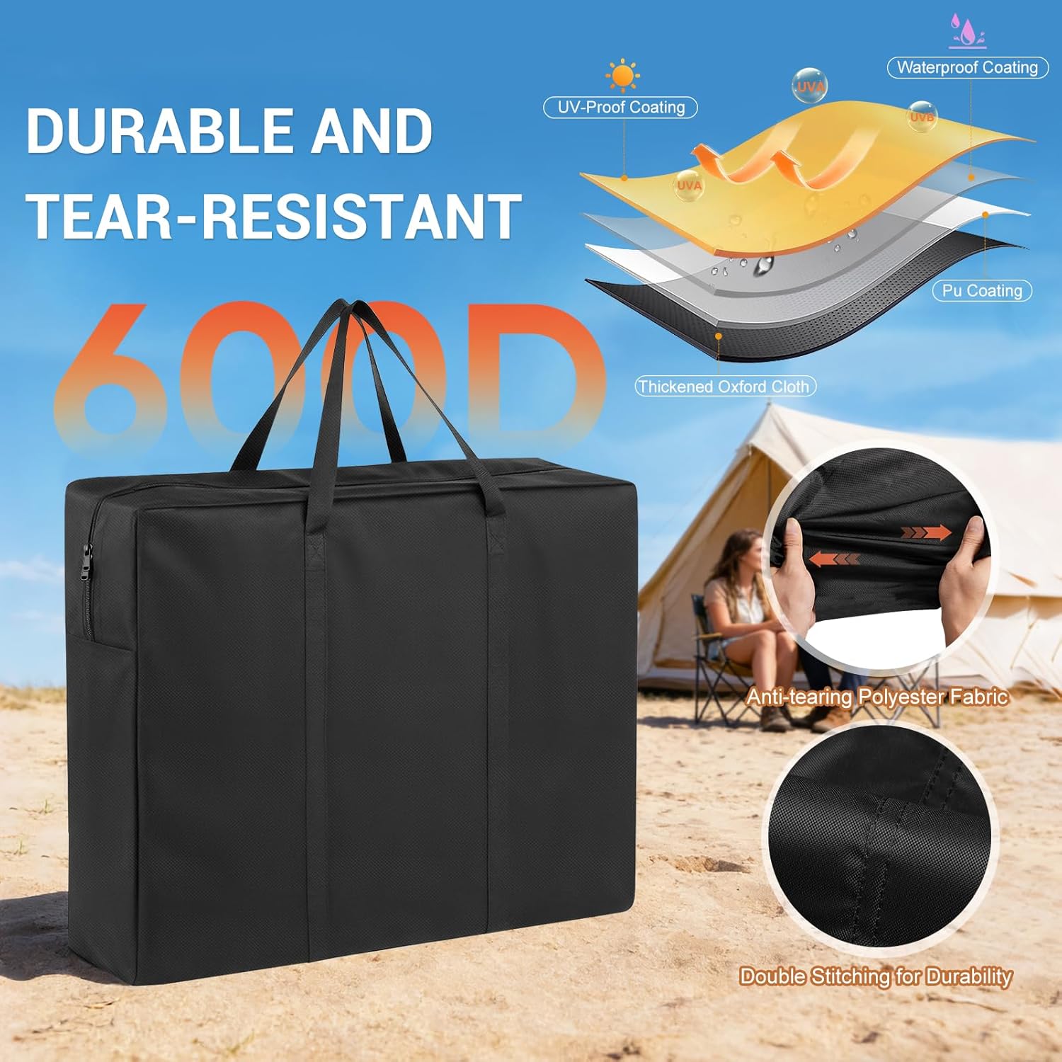 Folding Camping Kitchen Table Storage Bag for GCI Outdoor - 600D Waterproof Cook Station Carry Bag for Folding Picnic/Camp Tables with Durable Zipper, Foldable Table Carry Cover, 35 L x 6" W x 22" H