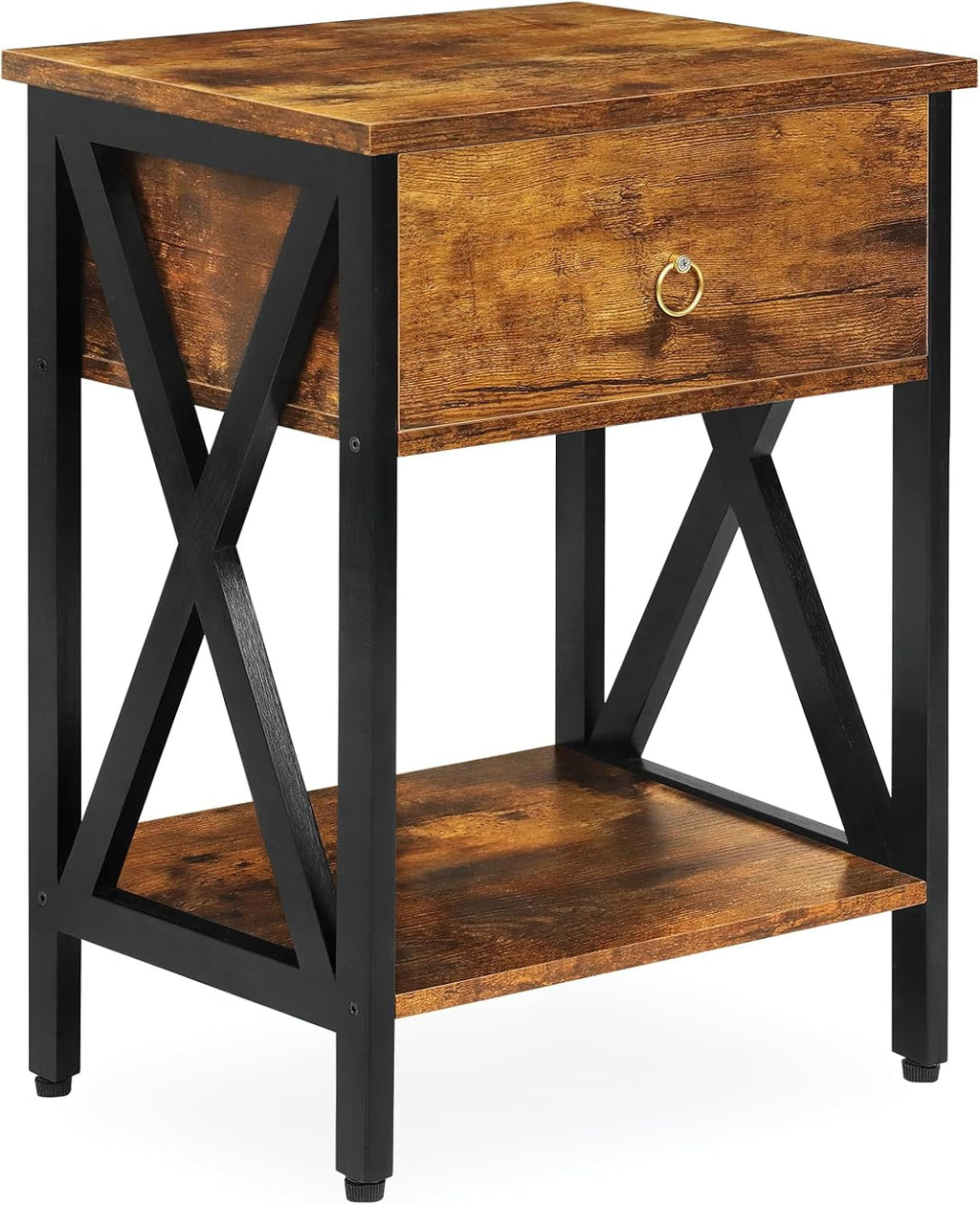 JMLHMXC Nightstands Industrial Bedside End Tables with Drawer and Storage Shelf,Small Side Table for Bedroom, Living Room, Sofa Couch,Brown