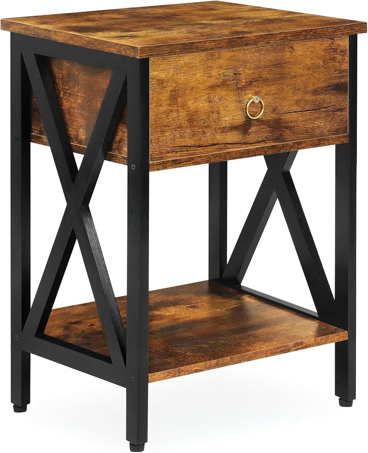 JMLHMXC Nightstands Industrial Bedside End Tables with Drawer and Storage Shelf,Small Side Table for Bedroom, Living Room, Sofa Couch,Brown