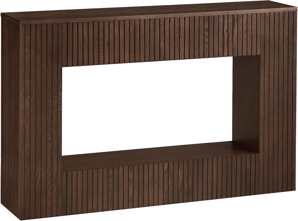 LKTART 55.12" Console Table for Entryway, Narrow Long Solid Wood Veneer Fluted Entryway Table Sofa Table Behind Couch Tables with 2-Tier Storage Shelves for Hallway, Living Room, Foyer, Walnut