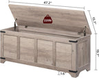 MAHANCRIS 47.2" Storage Chest Extra Large, Wooden Storage Bench with 2 Safety Hinges, Entryway Shoe Bench, 47.2x15.7x19.7 Inch, Easy Assembly, Storage Trunk for Living Room, Bedroom, Greige SCHG4901