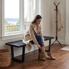 55" Black Wood Entryway Bench, Industrial End of Bed Bench for Bedroom, Wooden Dining Bench with Black Metal Frame, Long Bench Ottoman Bench for Living Room Foyer Indoor Hallway