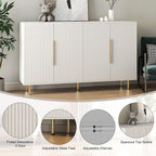 Sideboard Cabinet, 56" Large Buffet with Storage, Wood Credenza with 4 Fluted Doors and Adjustable Shelves, for Living Room, Kitchen, Entryway, White