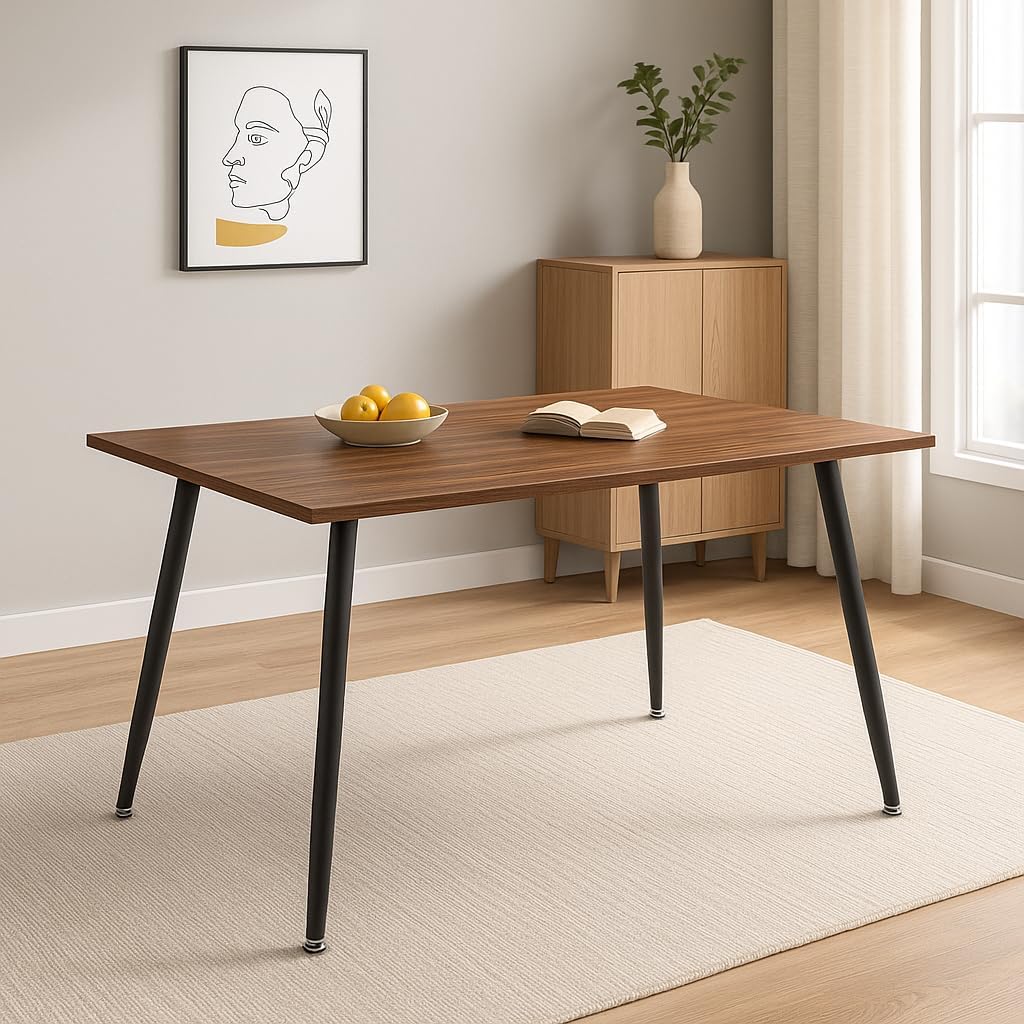 Modern Rectangular 51" Dining Table with Sturdy Metal Legs, Wooden Kitchen Table for 4, Small Space Dining Room Furniture for Apartment, Condo, Breakfast Nook, Brown