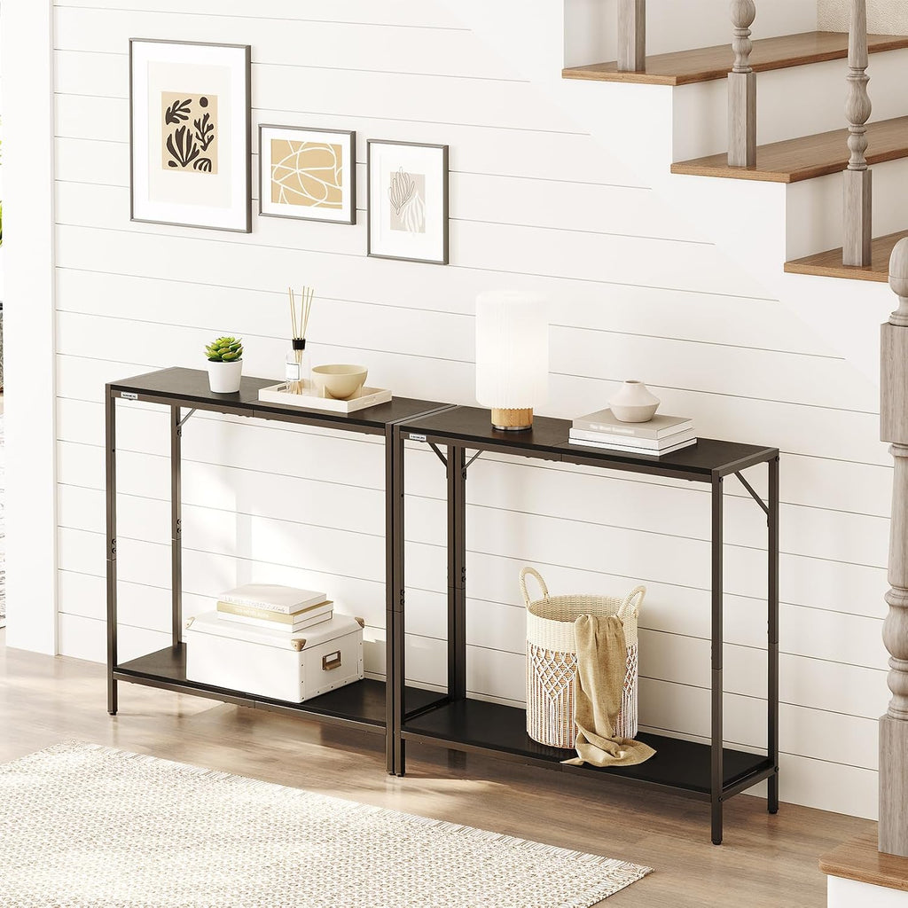 MAHANCRIS 30" Narrow Console Table, 2-Tier Small Entryway Table with Shelf, Thin Sofa Table with Shelves, Behind Couch Table for Living Room, Hallway, Foyer, Corridor, Office, Black CTHB27601
