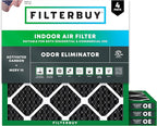 Filterbuy 20x20x1 Air Filter MERV 10 Odor & Allergy Defense with Activated Carbon (4-Pack), Electrostatic Pleated HVAC AC Furnace Filters Replacement, Made in USA (Actual Size: 19.50 x 19.50 x 0.75)