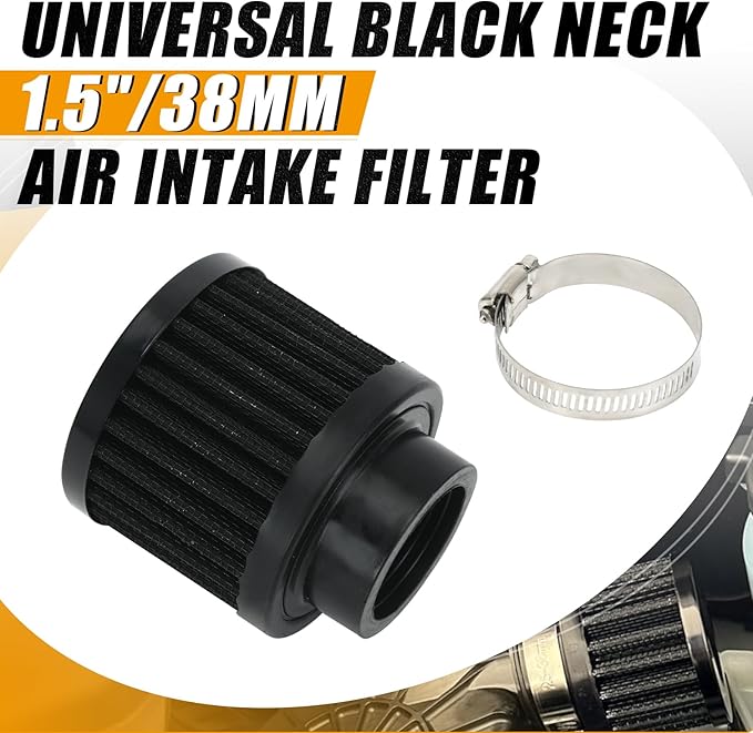PTNHZ Universal Black Neck 1.5" 38mm Car High Flow Cold Air Intake Air Filter Power Intake Air Inlet System Air Cleaner