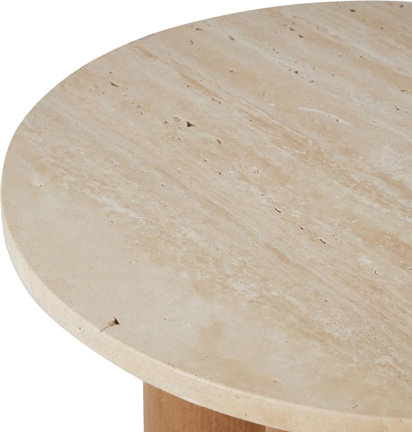 Deco 79 Wood Side End Accent Table End Table with Beige Round Marble Tabletop, Side Table 18" x 18" x 20", Brown