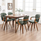 Swivel Dining Chairs Set of 4 Mid Century Modern Green Faux Leather Upholstered Kitchen Chairs with Bentwood Frame Armrests Side Chairs,Comfortable Ergonomic Wood Accent Chair No Wheels