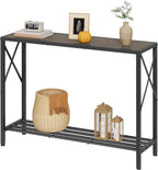 Tajsoon Industrial Console Table 41.8", 2 Tier Entryway Table with Storage Shelves, Narrow Sofa Table with Stable X-Frame, for Living Room, Hallway, Foyer, Office, Dark Grey