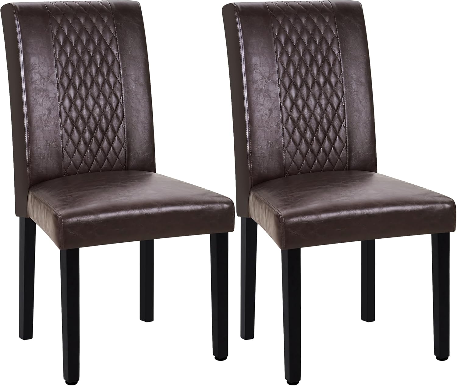 VECELO Dining Chairs Set of 2, Upholstered PU Leather Wood Legs High Back for Kitchen Living Room, Coffee