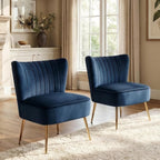 DUOMAY Modern Accent Chair Set of 2 Velvet Slipper Chair with Gold Legs Wingback Side Chair for Living Room Bedroom Entryway Small Corner Chair for Space Saving, Blue