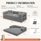 79'' Convertible Sofa Bed, Couch-in-a-Box, Corduroy Floor Futon Loveseat Sleeper, 26'' Deep Seat, Removable Machine-Wash Covers, No Assembly, 2 Pillows, Light Grey