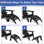 FOOWIN Folding Adirondack Ottoman Set of 4, HDPE All Weather Adirondack Footrests, Ottoman for Adirondack Chair,Patio Footstool for Outside Easy Storage,for Patio, Backyard, Porch, Garden, Black