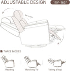 KISLOT Leather Recliner Chair, 360° Swivel Rocker Faux Leather Manual Recliner with Adjustable Backrest & Footrest Ergonomic Single Lounge Chair for Living Room, Bedroom, Home Theater