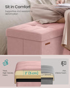 SONGMICS Foldable Storage Ottoman with Flipping Lid, 43.3 Inch Velvet Bench | Coffee Table, Folding Storage Bench for Bedroom, Entryway Shoe Bench, Jelly Pink, MINOTA Collection ULSF078SA01