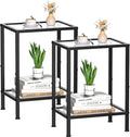Side Tables Set of 2,Tempered Glass End Tables, 2-Tier Nightstands with Open Shelves, Small Coffee Table with Modern Style, Accent Table Small Table Sofa Table for Living Room, Bedroom, Black