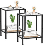 Side Tables Set of 2,Tempered Glass End Tables, 2-Tier Nightstands with Open Shelves, Small Coffee Table with Modern Style, Accent Table Small Table Sofa Table for Living Room, Bedroom, Black
