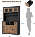 GAOMON 69" Pantry Cabinet with LED Light & Charging Station, Kitchen Pantry Storage Cabinet with Drawer & Adjustable Shelves, Coffee Bar Table for Kitchen Room, Living Room, Dining Room, Black