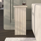 Henn&Hart 11'' Fluted Modern Wooden Square End Table, Ribbed Side Table, Nightstand for Living Room, Office, Family Room, or Bedroom, Alder White