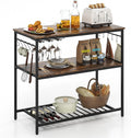 Giantex Kitchen Baker Rack with 3 Tier Storage Shelves, 10 Hooks, Glass Holder, 40" Stationary Island with Spacious Worktop, Industrial Kitchen Shelf, Metal Frame, Easy Assembly (Rustic Brown & Black)