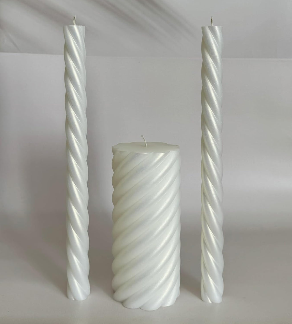 Unity Candle Set for Wedding - Wedding Unity Set for Reception and Ceremony - 6” Pillar Candle & Two 10” Taper Candles -Unity Candles- Marriage Unity Ritual-White