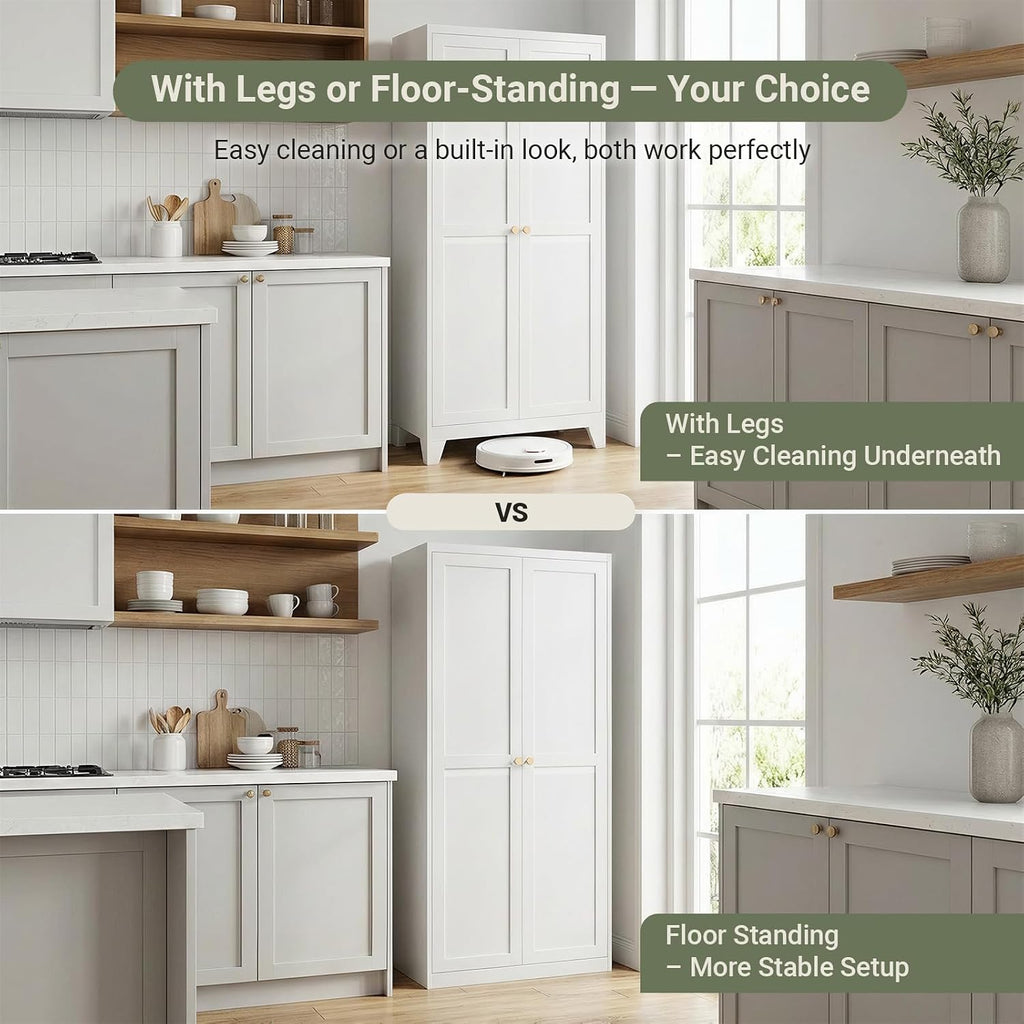 71" Metal Kitchen Storage Cabinet with Doors, Freestanding Steel Pantry Cabinet, 4 Adjustable Shelves, for Dining Room, White