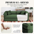 79" Corduroy Sofa Bed, Couch in a Box with 2 Pillows, High-Density Foam 4-in-1 Foldable Sleeper Futon Loveseat for Small Spaces, No Assembly, Side Pockets, Hex Arm Hunter Green