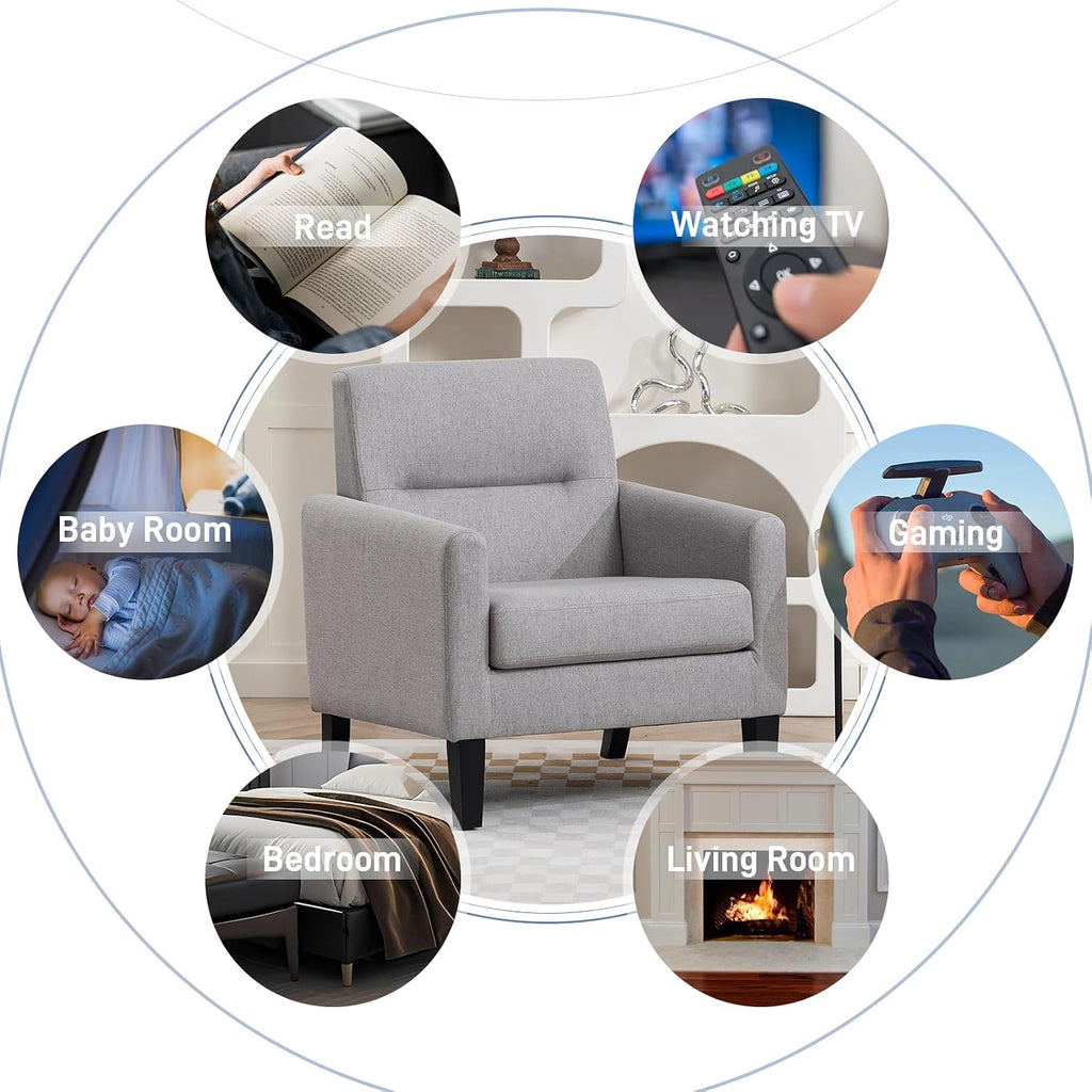 Accent Chairs Set of 2, Mid Century Modern Living Room Chairs, Light Grey | Armchair for Bedroom Apartment Living Room Dorm Reading Corner, Cozy Comfort for Reading & Relaxing, Tool-Free Assembly