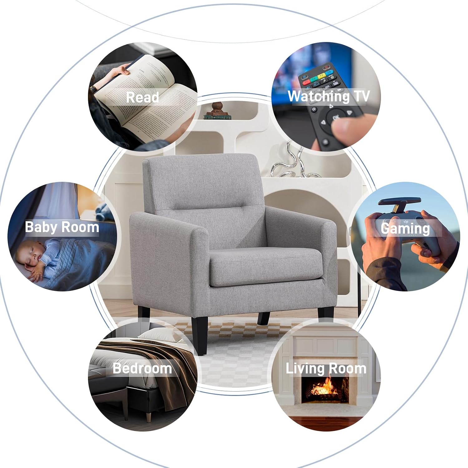 Accent Chairs Set of 2, Mid Century Modern Living Room Chairs, Light Grey | Armchair for Bedroom Apartment Living Room Dorm Reading Corner, Cozy Comfort for Reading & Relaxing, Tool-Free Assembly