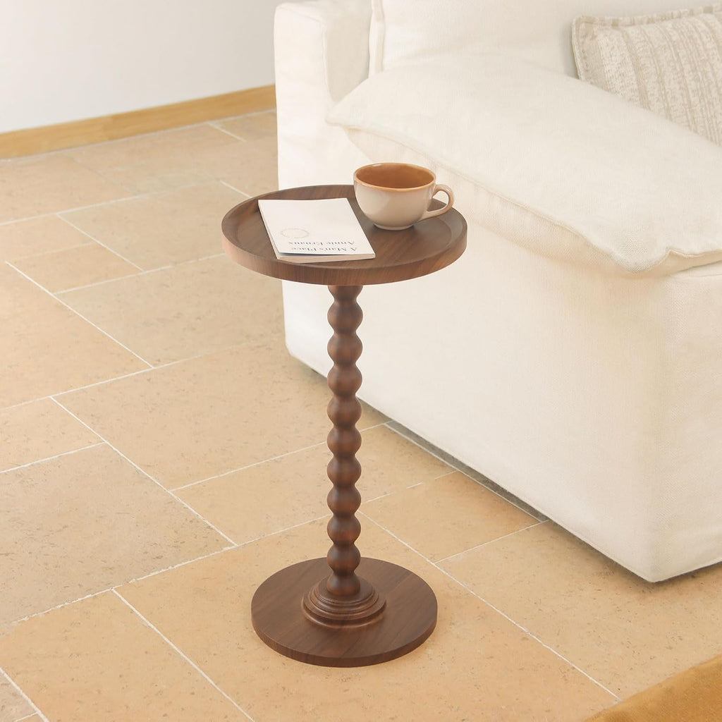 AWASEN Small Side Table, Round Drink Table for Small Spaces, Round Accent End Table Living Room, Nightstand for Bedroom, Corners, Office, Walnut Brown