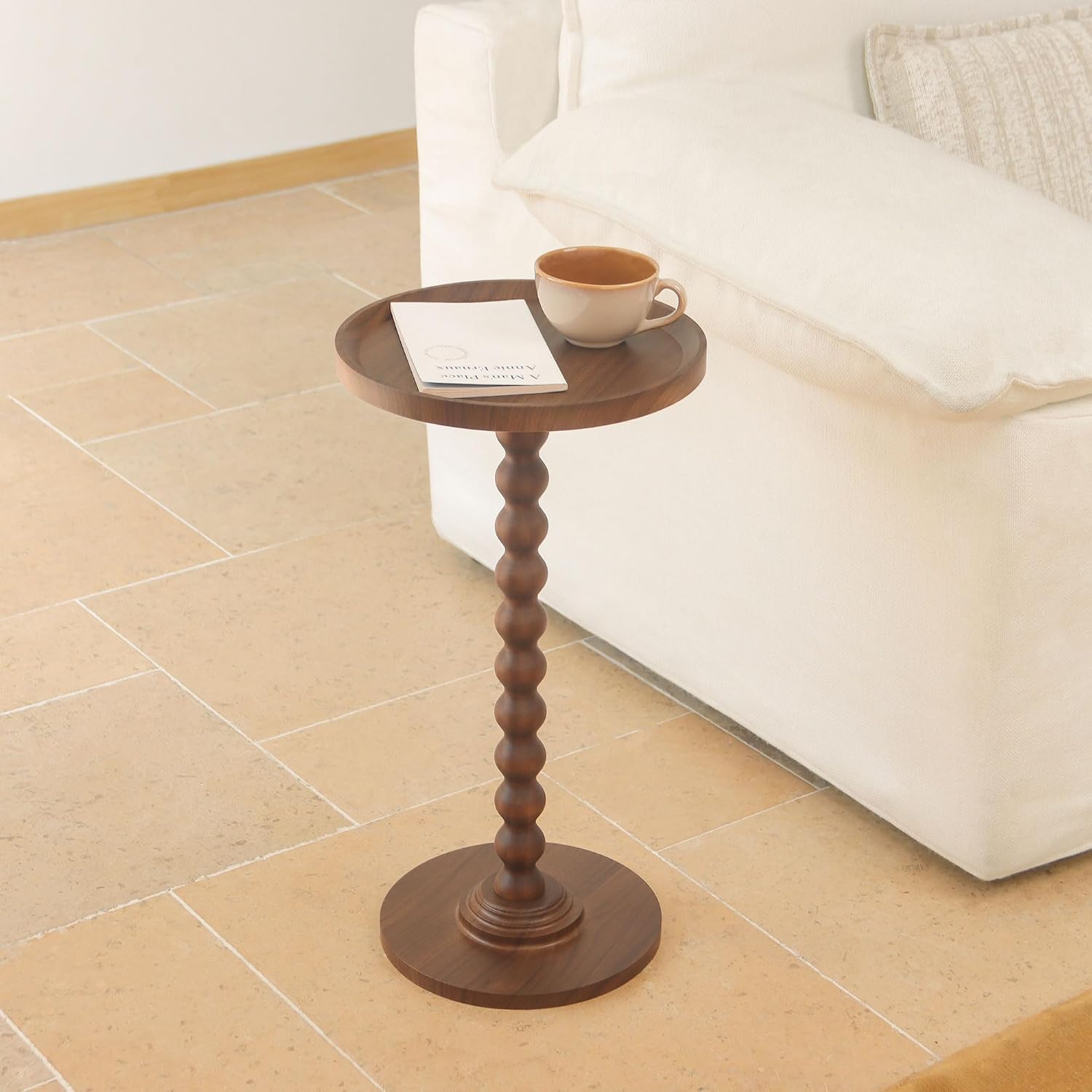 AWASEN Small Side Table, Round Drink Table for Small Spaces, Round Accent End Table Living Room, Nightstand for Bedroom, Corners, Office, Walnut Brown