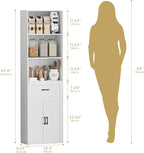 67" Tall Kitchen Pantry Storage Cabinet, Modern Freestanding Food Storage Unit with Doors, 4 Tier Open Shelves, Cupboard for Small Kitchen, Mudroom or Hallway (White, with Drawer)