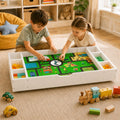 Kids Activity Table, 3-in-1 Block Table with Whiteboard and Storage | 3-in-1 Block, Whiteboard And Road Map Table With 11 Storage Dividers, Removable Wheels And 5.7-Inch Low Profile