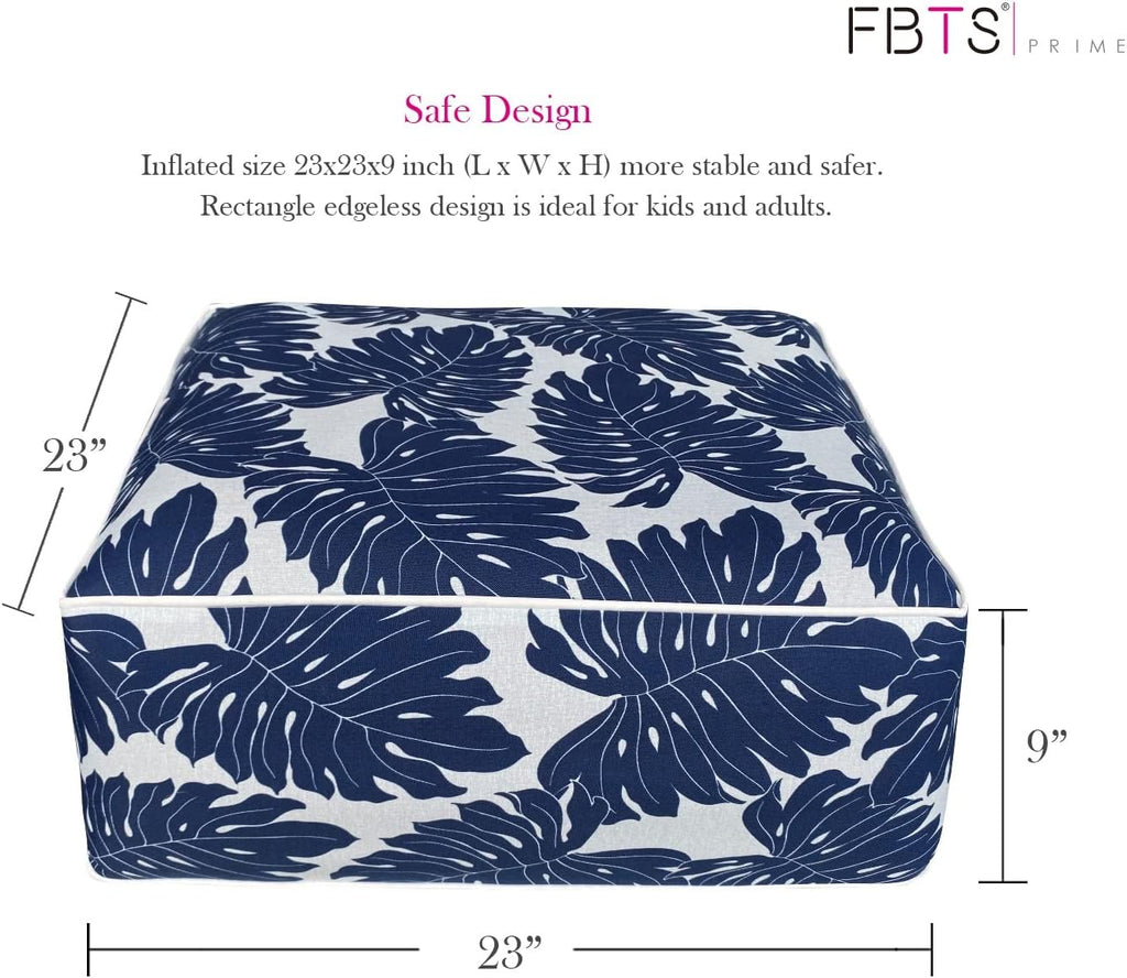 Outdoor Inflatable Footstool Ottomans Navy Leaves Square 23x9 Inch Patio Foot Stools and Ottomans Portable Footstool