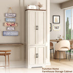 Function Home Farmhouse Kitchen Pantry Cabinet, 72" Tall Storage Cabinet with Doors and Adjustable Shelves, 6 Tier Freestanding Cupboard for Dining Room Living Room Bathroom, Antique White & Brown Top