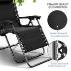 Nestl Zero Gravity Chairs Set of 4, Patio Lounge Chair Outdoor with Pillows & Cup Holder Trays, Adjustable Steel Mesh Reclining Camping Chair, Folding Patio Lawn Chair for Deck, Beach, Yard - Black