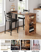 GAOMON 3 Piece Bar Table Set for 2, Bar Table and Chairs Set with with Flip Top Extension, Dining Table Set with Storage Shelves, Suitable for Small Space Kitchen Apartment, Brown