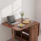 Extendable Drop Leaf Folding Dining Table with 2 Hidden Storage Drawers and 4 Wheels, No Assembly Required Space Saving Table for Small Spaces, Living Room & Kitchen (51.18 inch Table & 4 Chairs)
