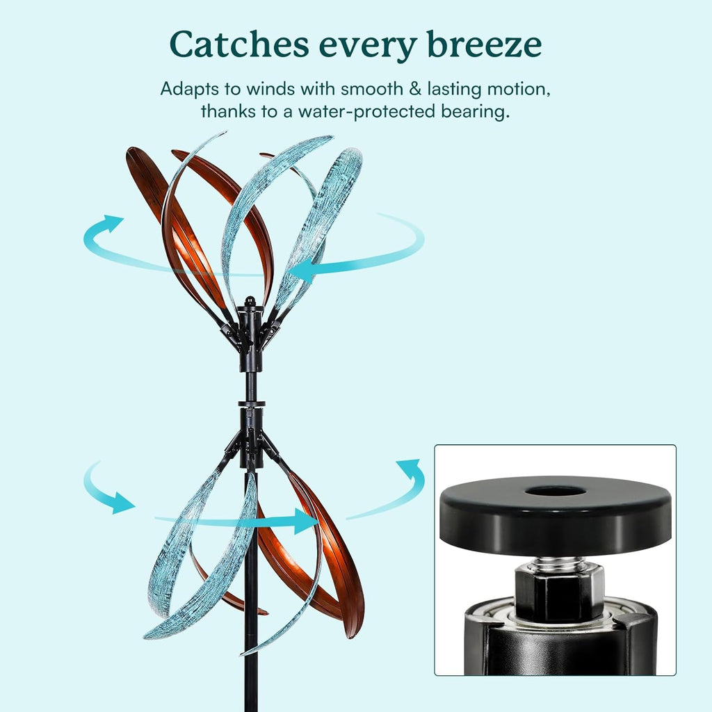 Wind Spinners Outdoor – Metal Large Wind Spinner with Stake for Yard and Garden, Garden Wind Sculptures & Spinners, Ideal Gift for Family (13'' W x 70.5'' H)
