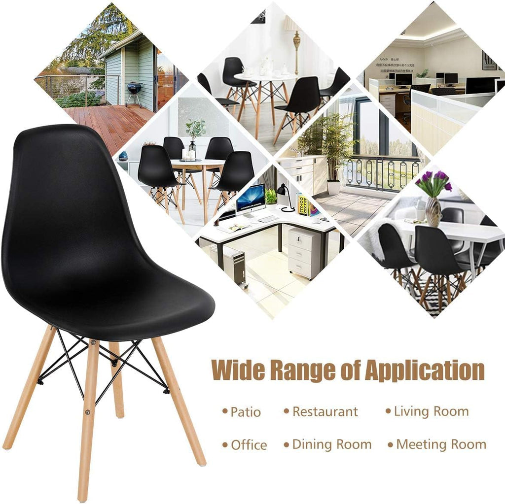 GOFLAME DSW Dining Chairs Set of 4, Shell Plastic Chairs with Wooden Legs, Modern Style Armless Chairs for Living Room Kitchen Bedroom, Kitchen Side Chairs for Dining Room, Living Room, Black