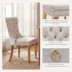 Beige Velvet Dining Chairs Set of 6, Fabric Upholstered Kitchen & Dining Room Chair, Tufted Mid Century Modern Dinning Room Chairs, High Back, Gold Metal Legs, Sillas de Comedor